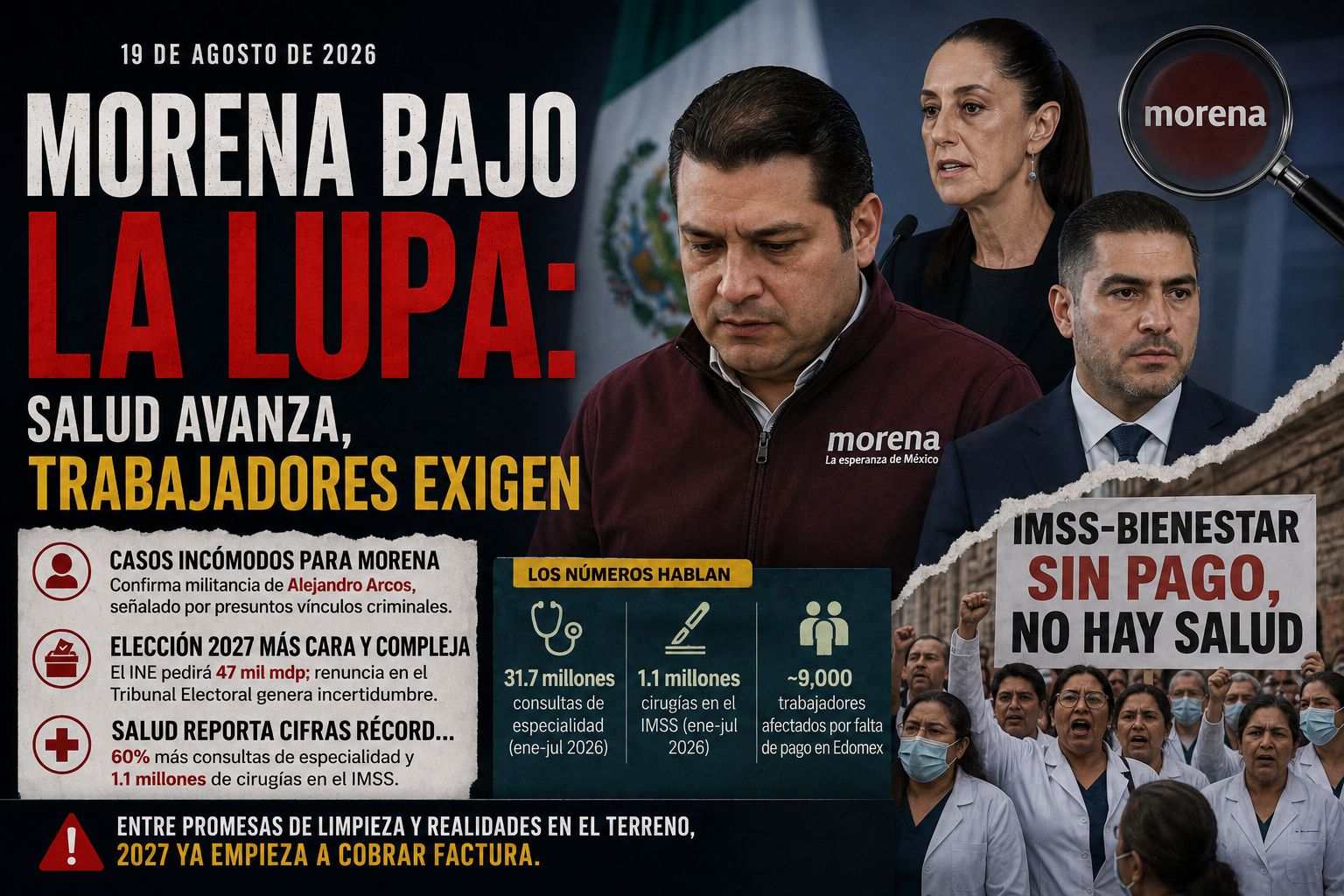 Morena llega a 2027 bajo la lupa mientras el sistema de salud acelera y sus trabajadores exigen respuestas